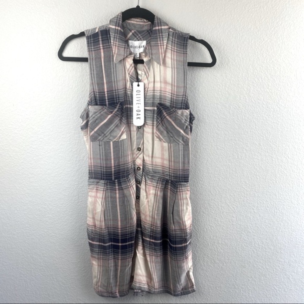 NWT Olive + Oak Plaid Flannel Romper Sleeveless Size XS